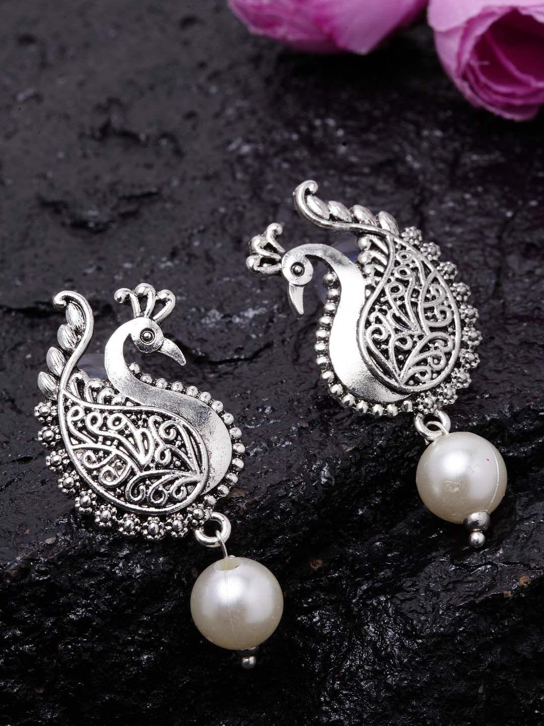panash-silver-plated-peacock-shaped-drop-earrings