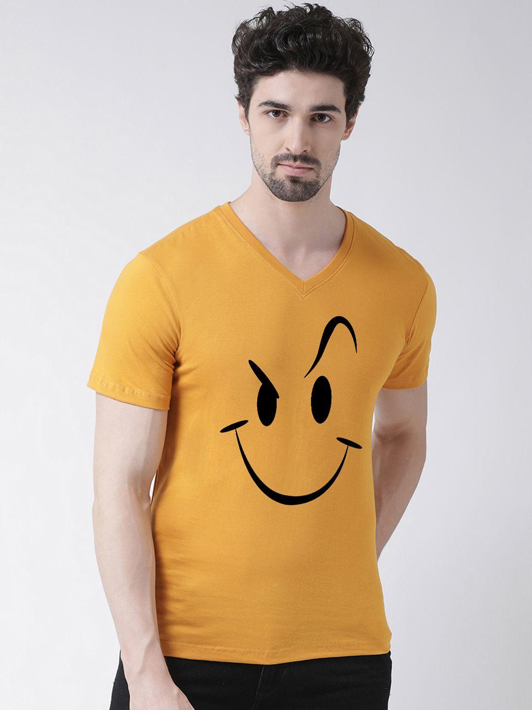 friskers-men-mustard-yellow-printed-v-neck-t-shirt