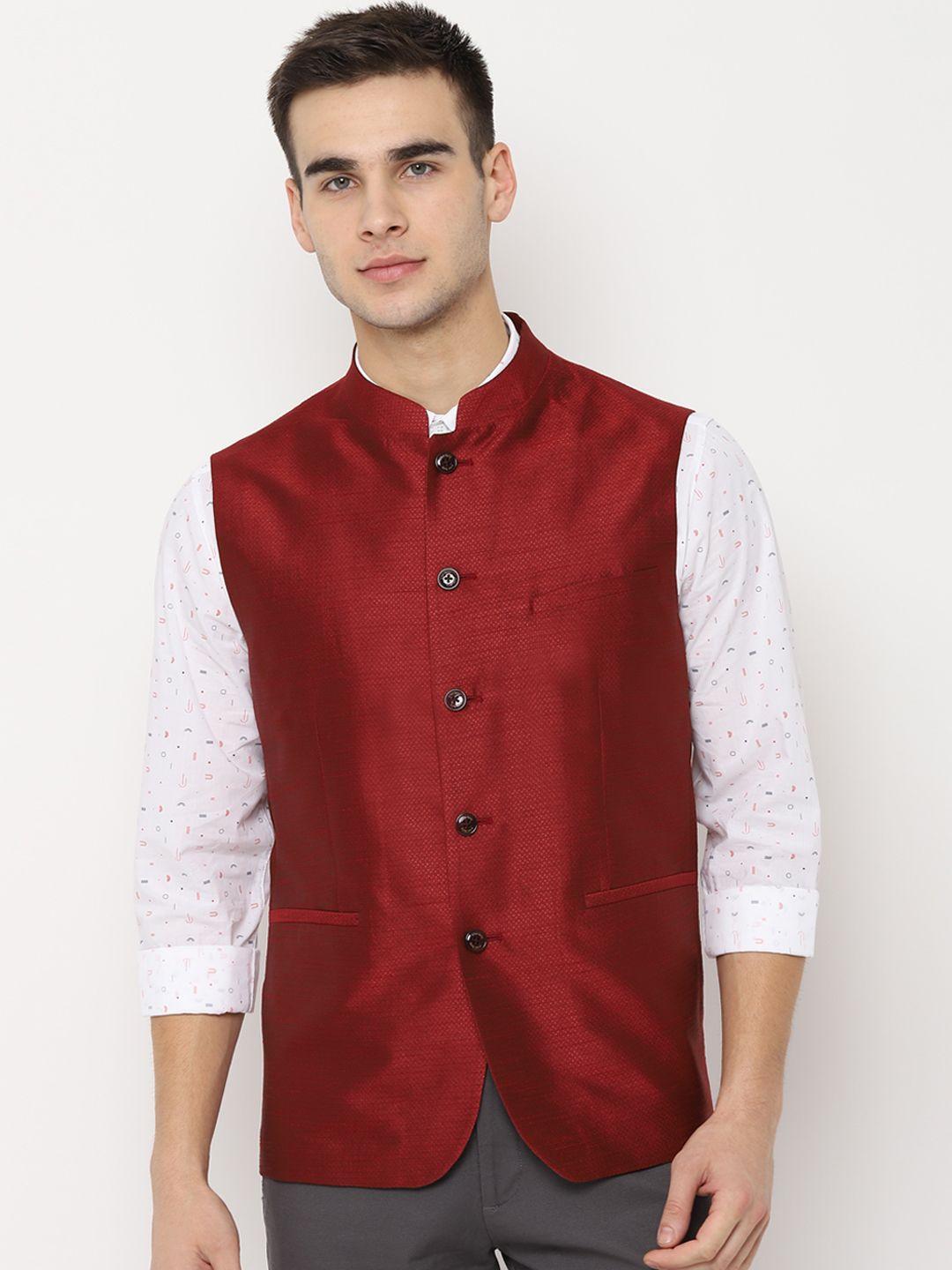 allen-solly-men-maroon-woven-design-nehru-jacket