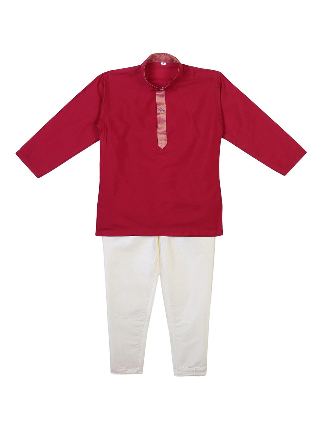 sethukrishna-boys-maroon-&-cream-coloured-solid-kurta-with-pyjamas