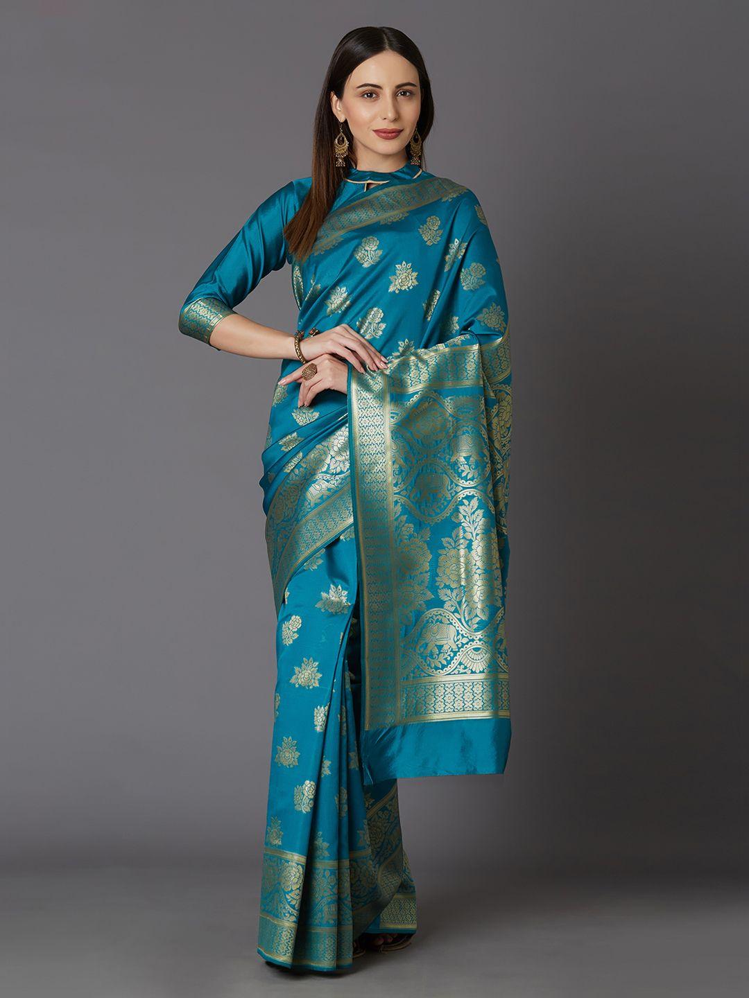 mitera-blue-&-gold-toned-silk-blend-woven-design-kanjeevaram-saree