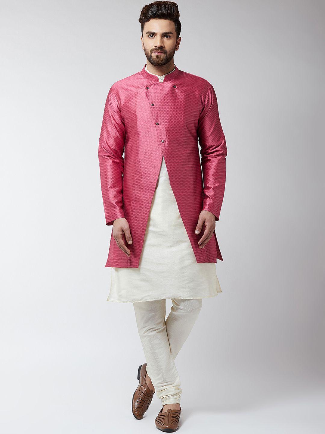 sojanya-men-off-white-&-pink-self-design-sherwani-set
