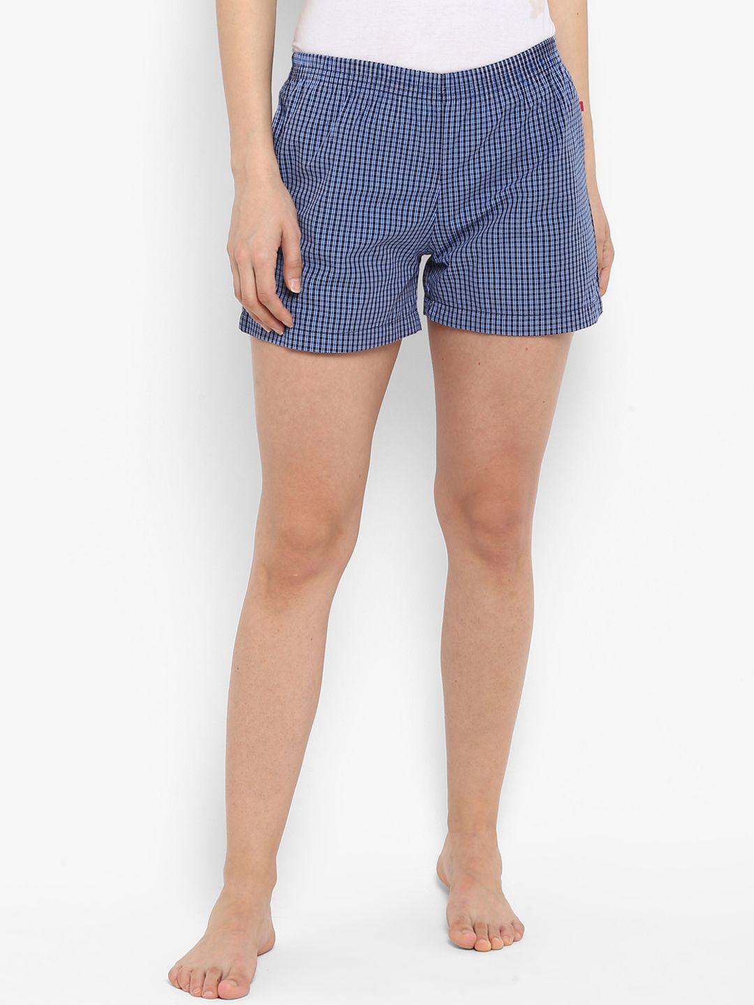 curare-women-blue-checked-lounge-shorts