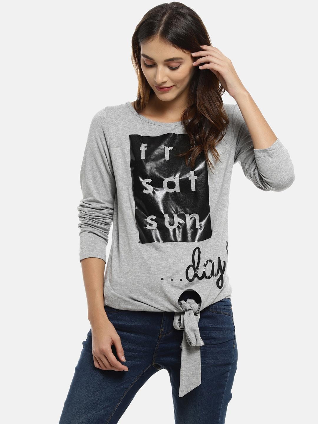 campus-sutra-women-grey-printed-pure-cotton-top