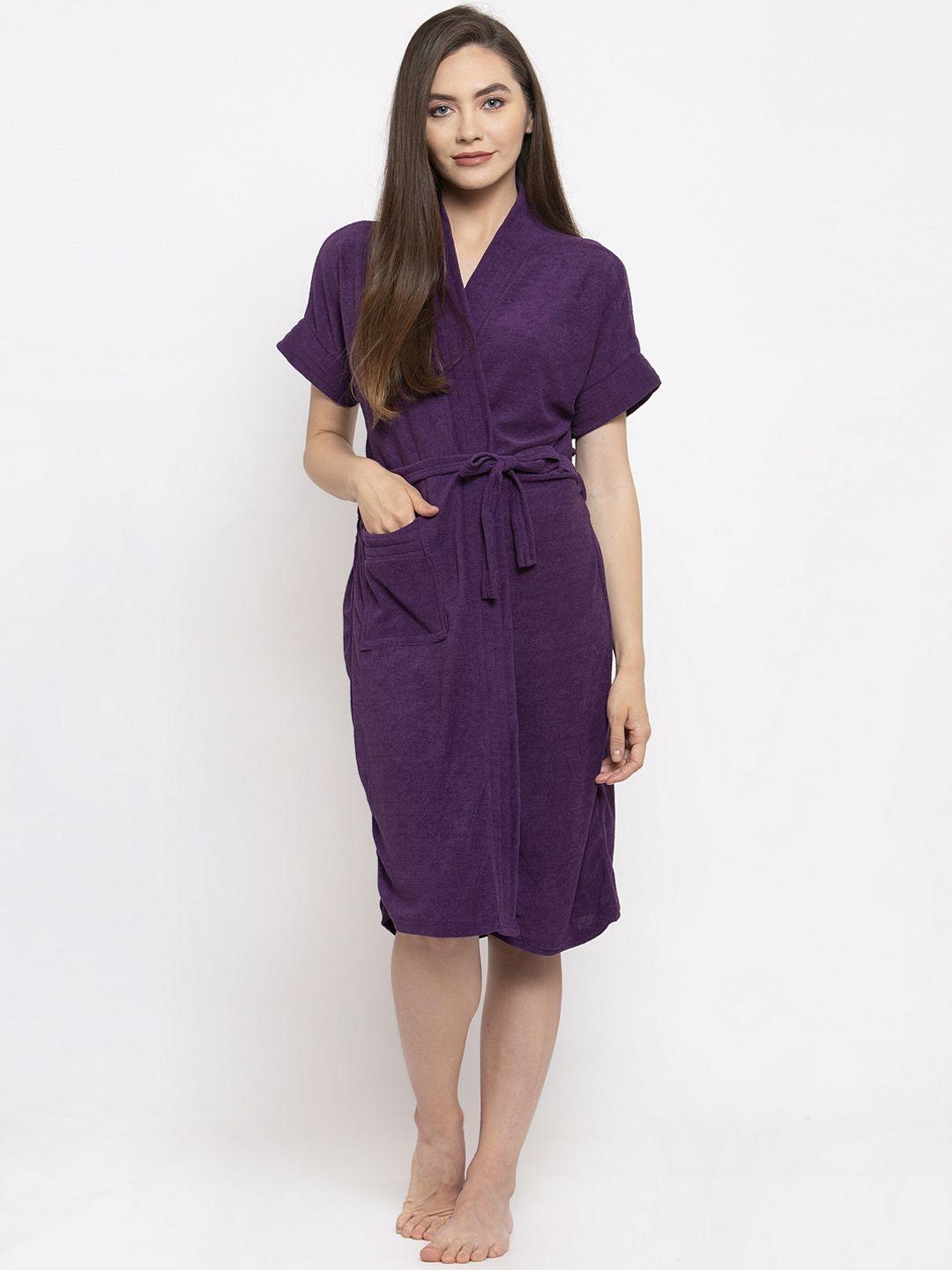 elevanto-women-purple-solid-bath-robe