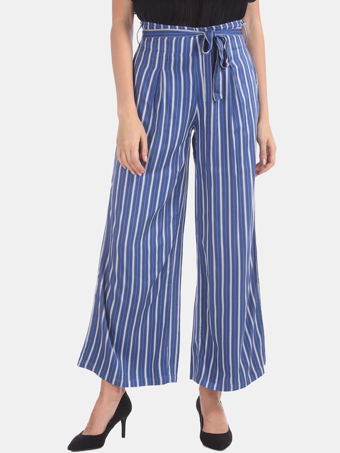 u.s.-polo-assn.-women-women-blue-&-white-regular-fit-striped-parallel-trousers