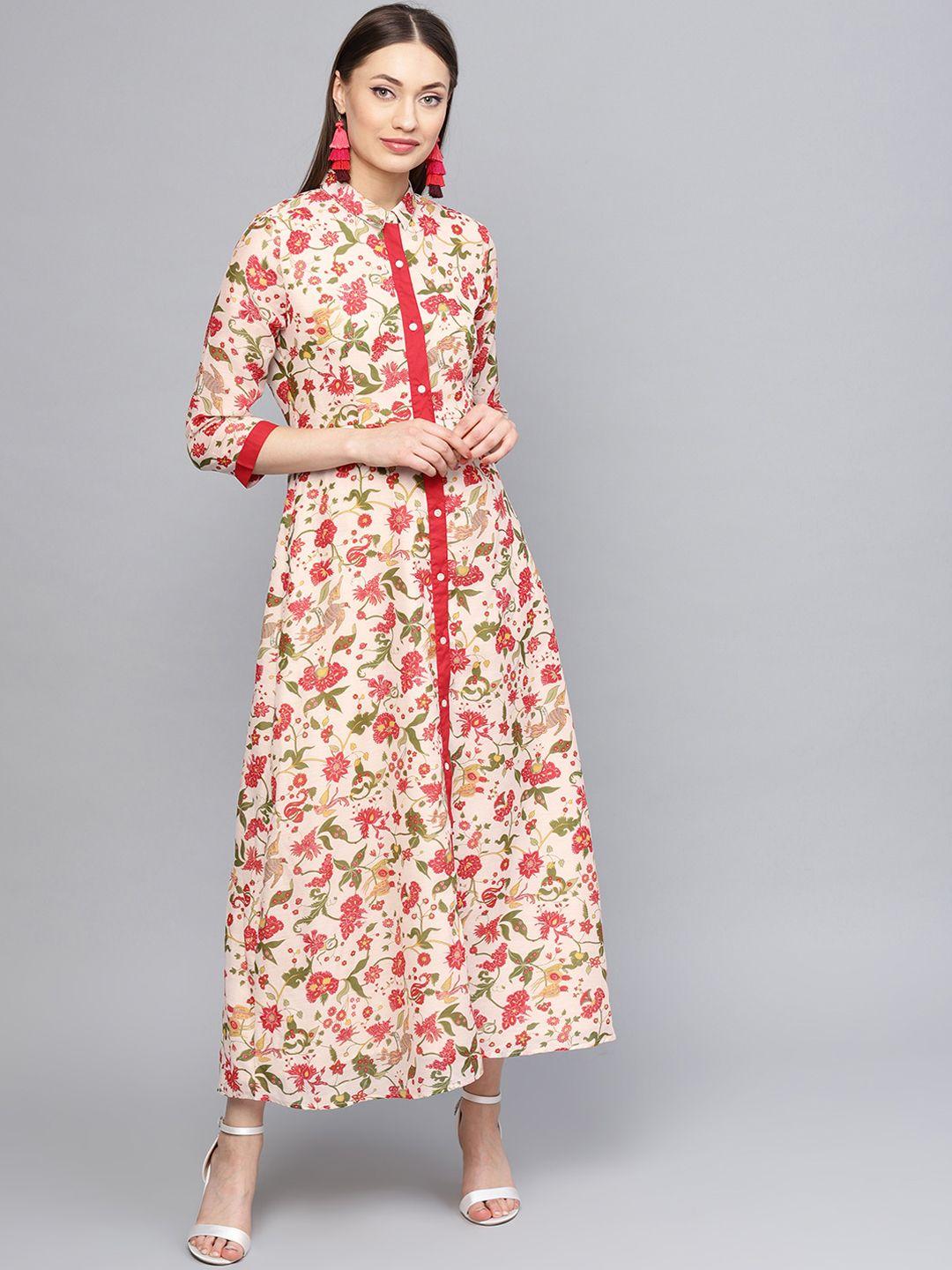 rare-women-beige-&-red-floral-printed-ethnic-shirt-dress