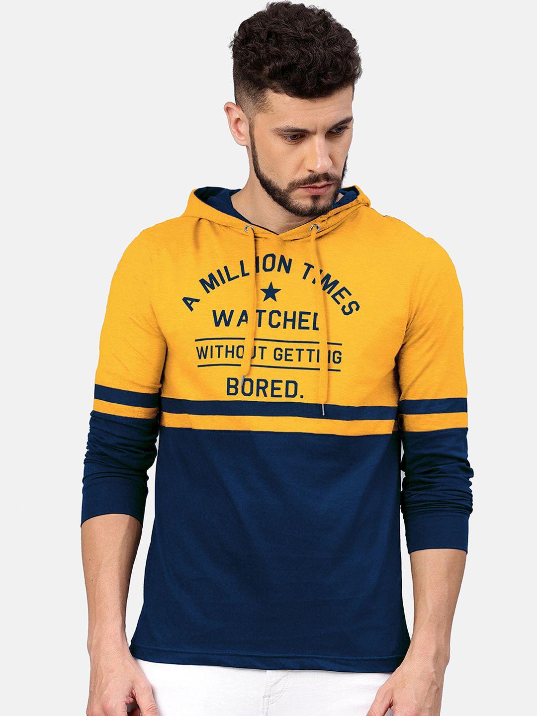 maniac-men-yellow-&-navy-printed-hooded-t-shirt