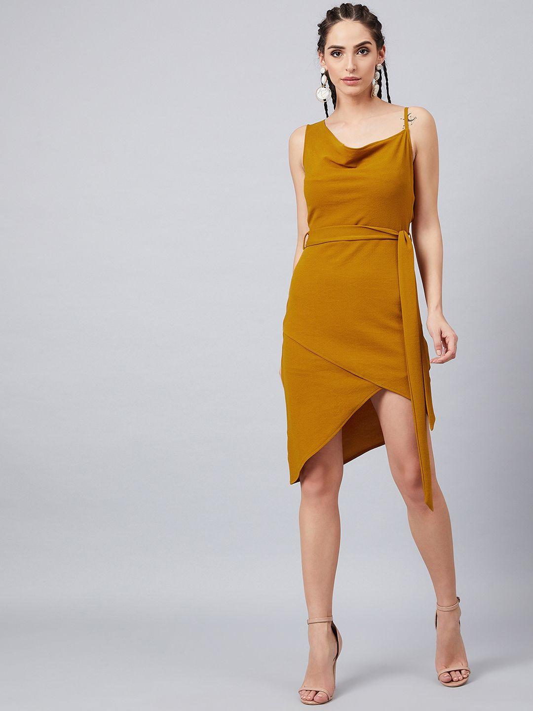 athena-women-mustard-yellow-solid-fit-and-flare-dress