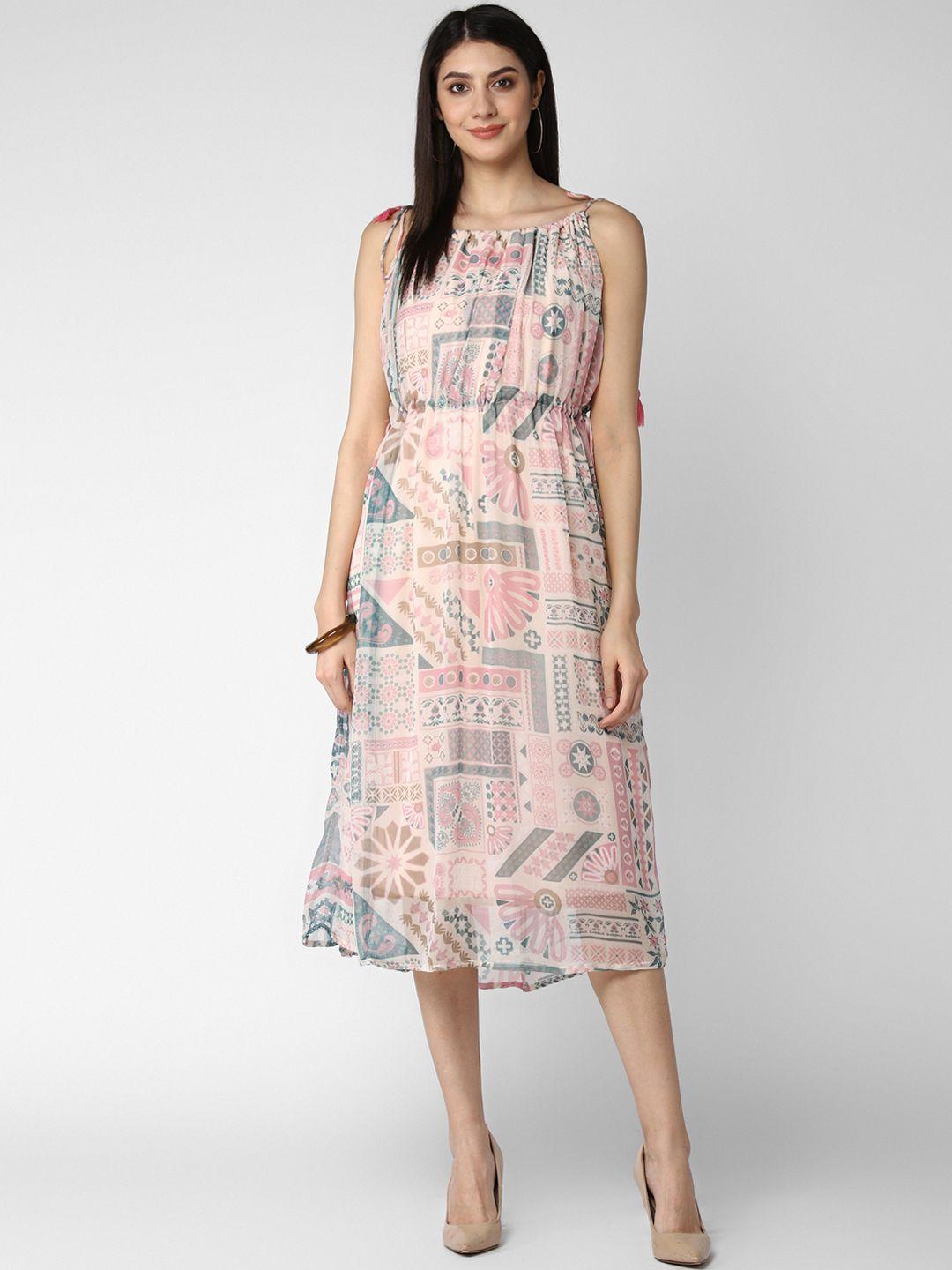 stylestone-women-pink-&-white-printed-fit-and-flare-dress-with-tie-up