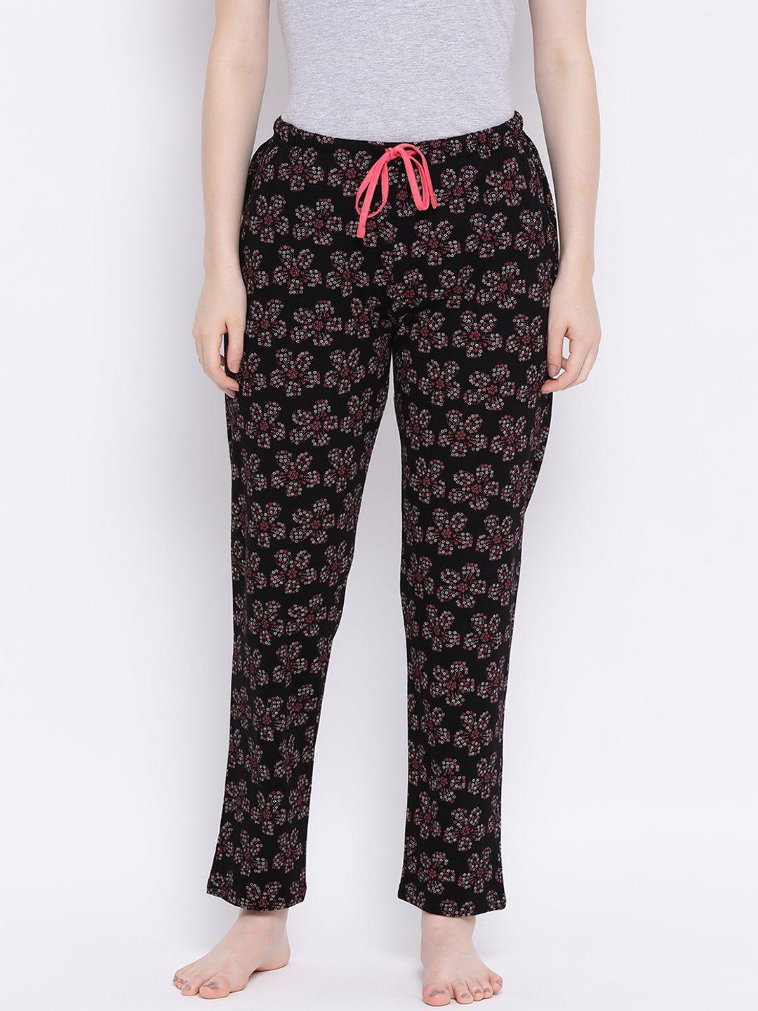 kanvin-women-black-printed-pyjamas