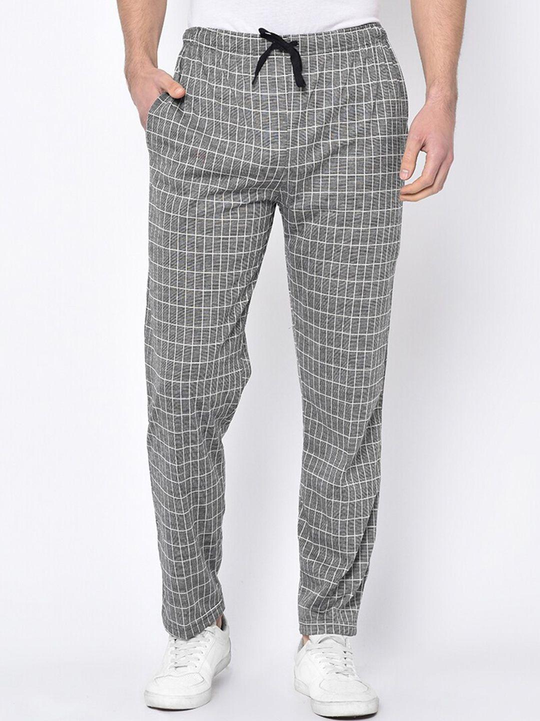vimal-jonney-men-grey-&-white-checked-straight-fit-track-pants