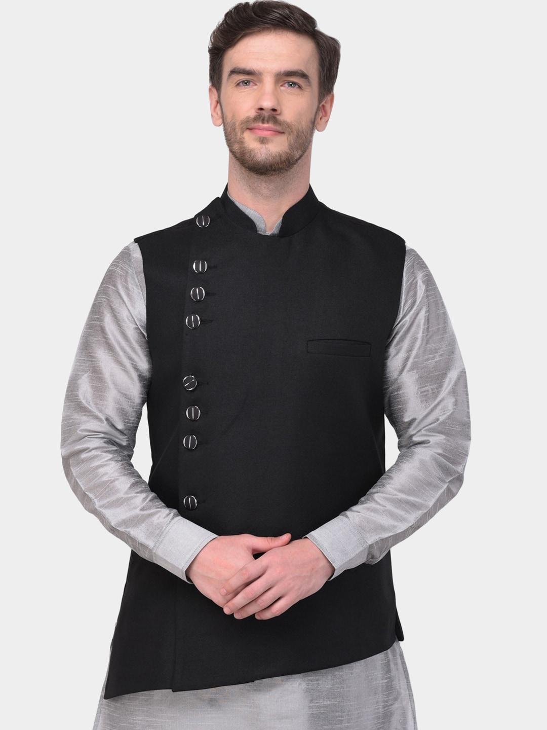 sg-leman-men-black-solid-satin-nehru-jacket
