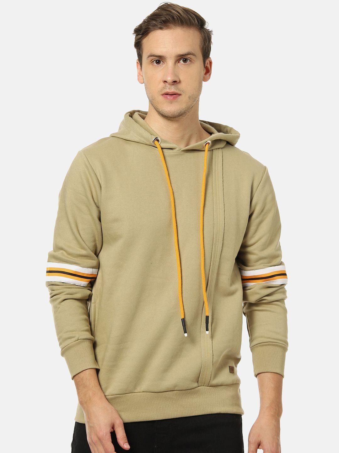 campus-sutra-men-beige-solid-hooded-sweatshirt