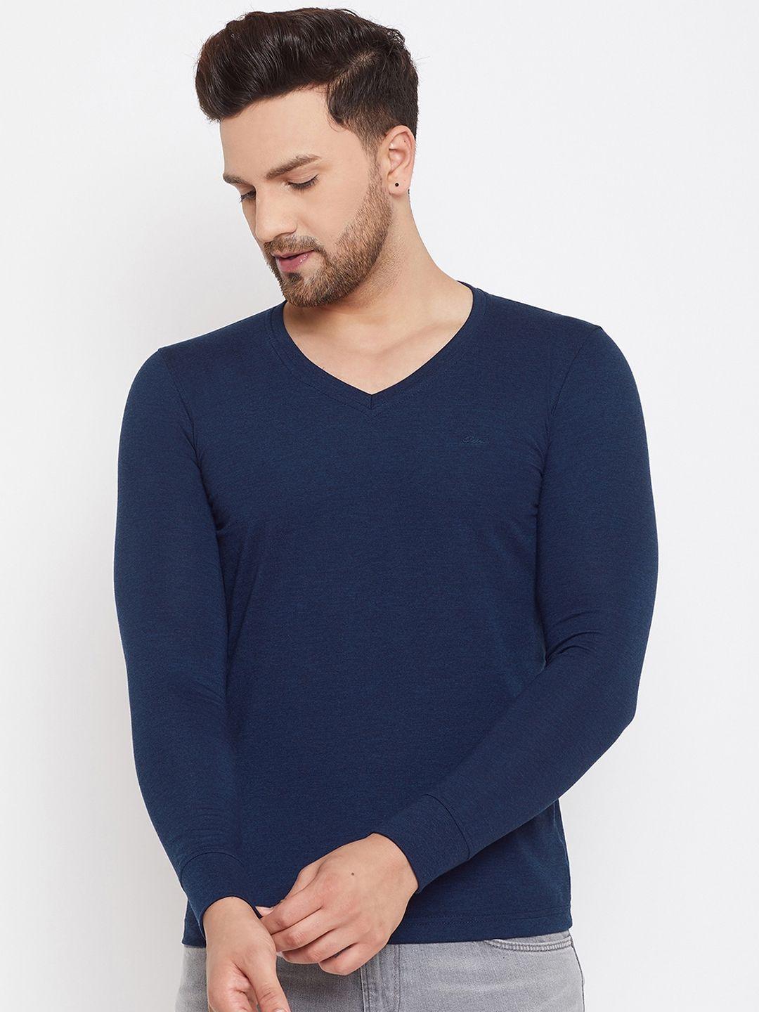 adobe-men-navy-blue-solid-v-neck-t-shirt