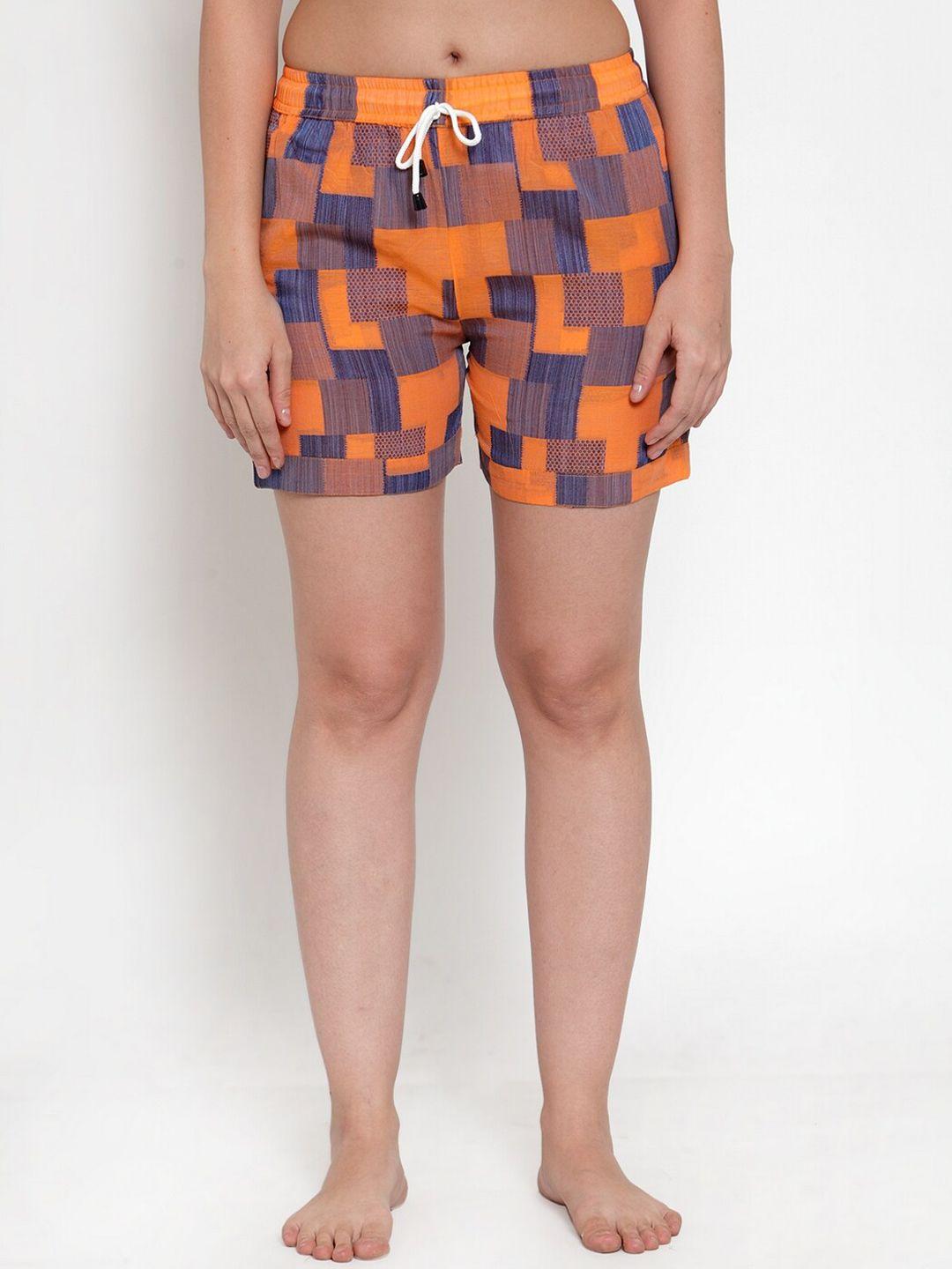 secret-wish-women-orange-&-checked-lounge-shorts-sc-sh-030-139
