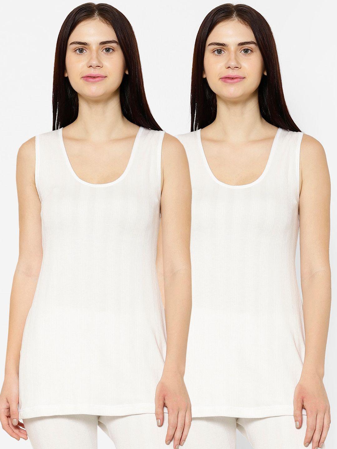 vimal-jonney-women-pack-of-2-white-striped-thermal-tops