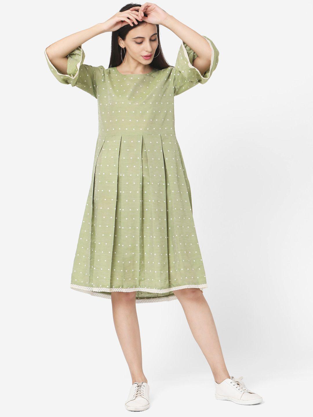 saanjh-women-green-printed-fit-and-flare-dress