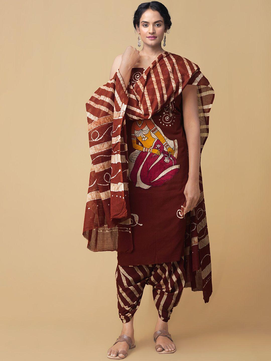 unnati-silks-women-brown-&-beige-floral-printed-unstitched-dress-material