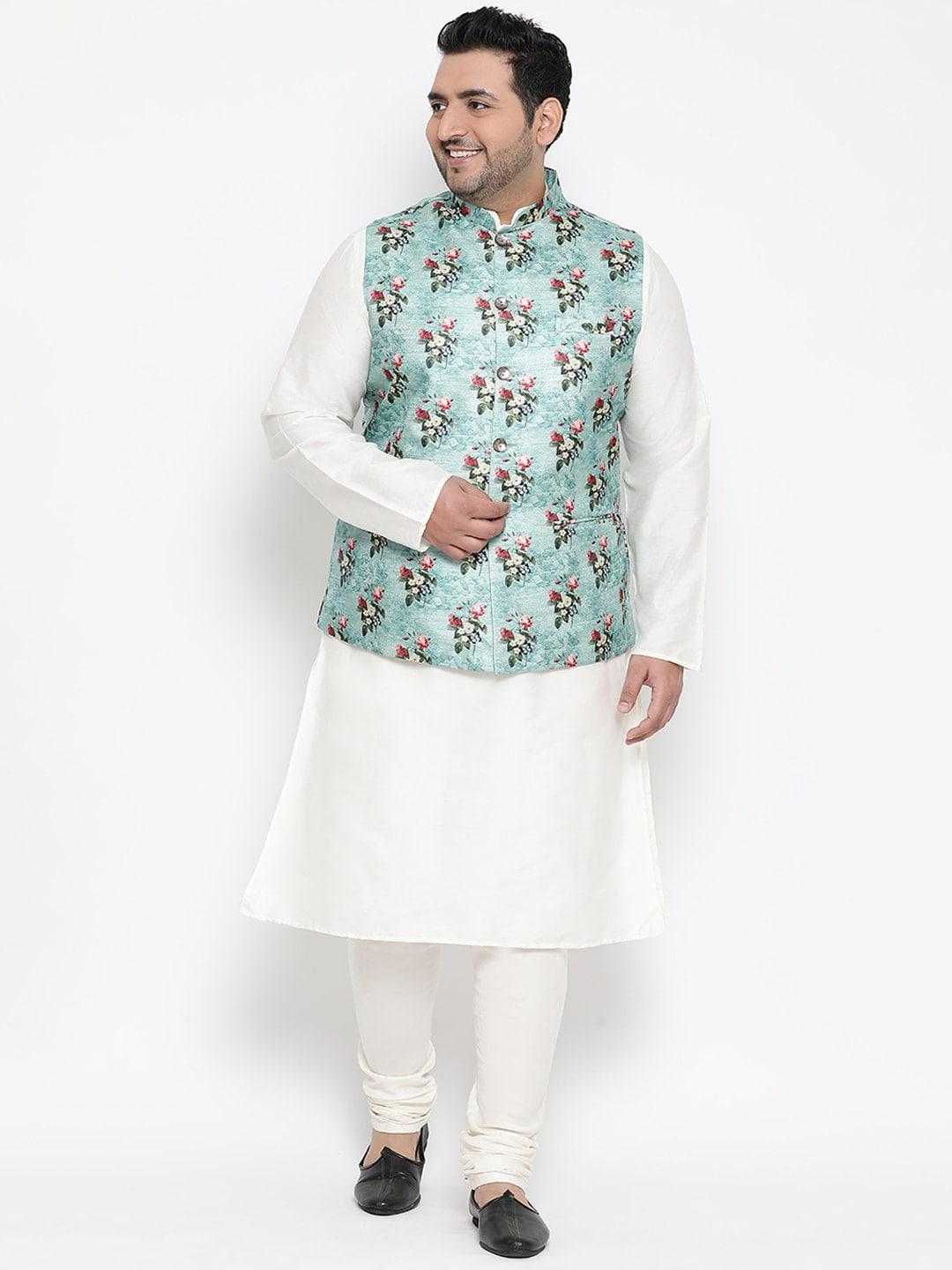 kisah-plus-men-white-&-blue-solid-kurta-with-churidar-&-nehru-jacket