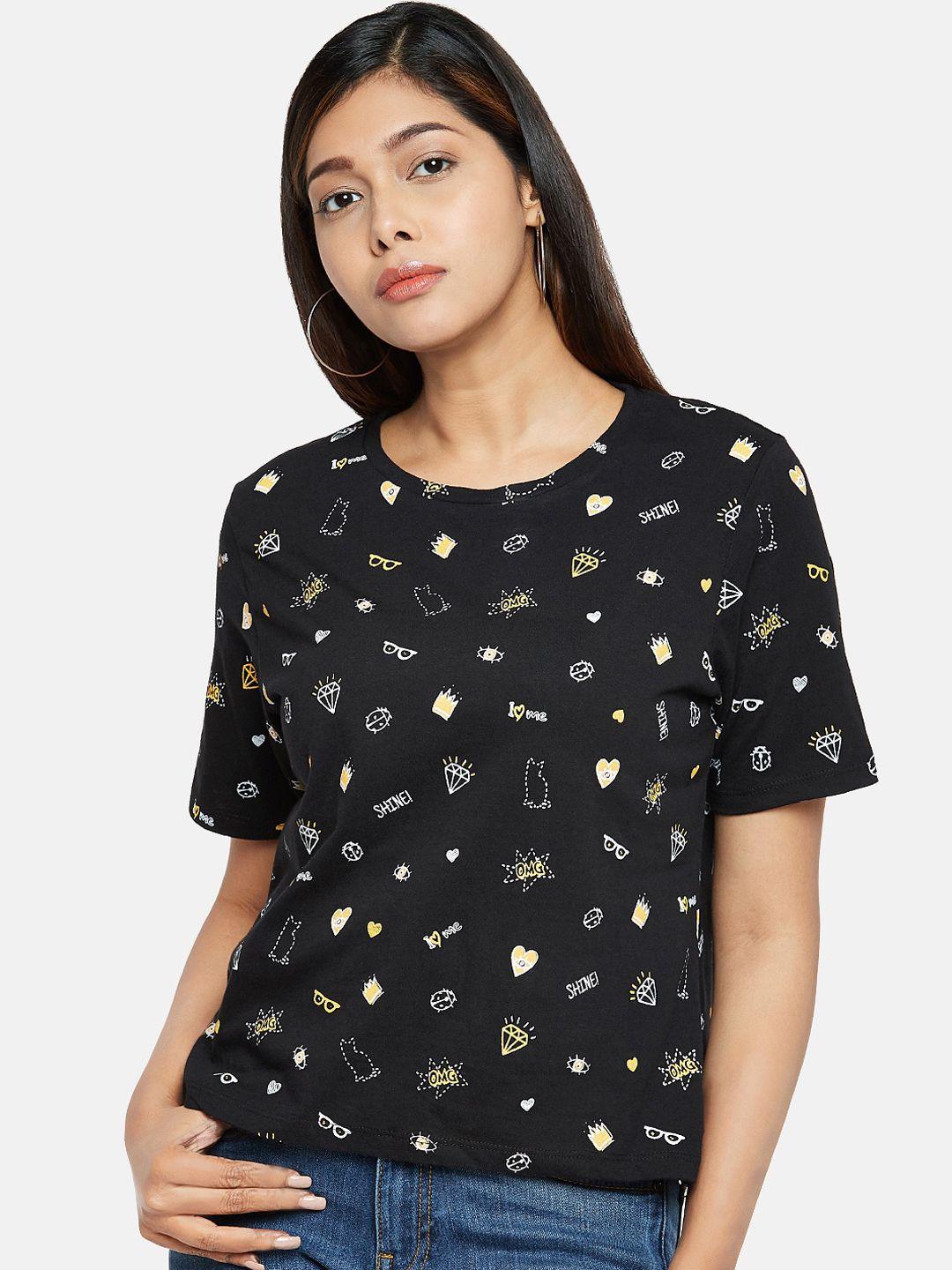 people-women-black-printed-round-neck-t-shirt