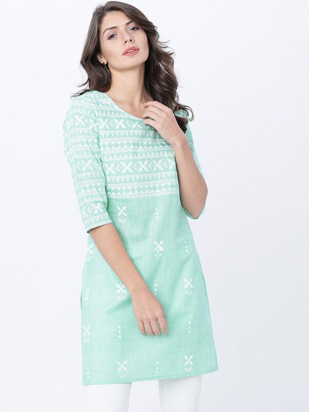 vishudh-women-green-&-white-printed-tunic