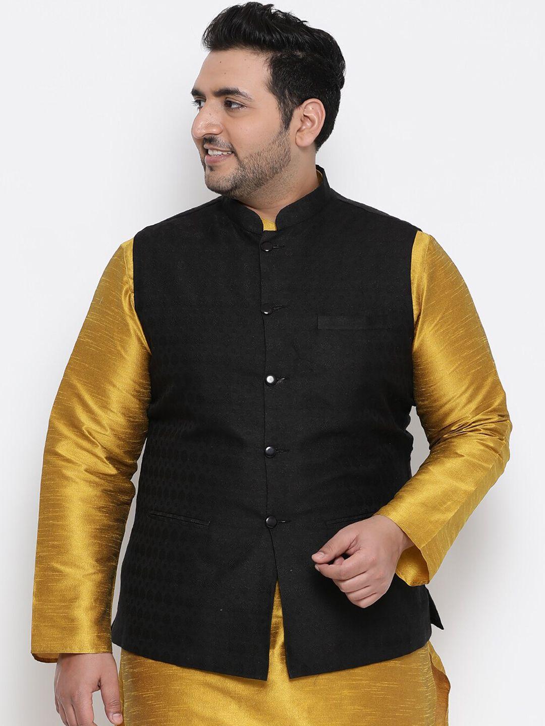 kisah-plus-men-black-woven-design-nehru-jacket