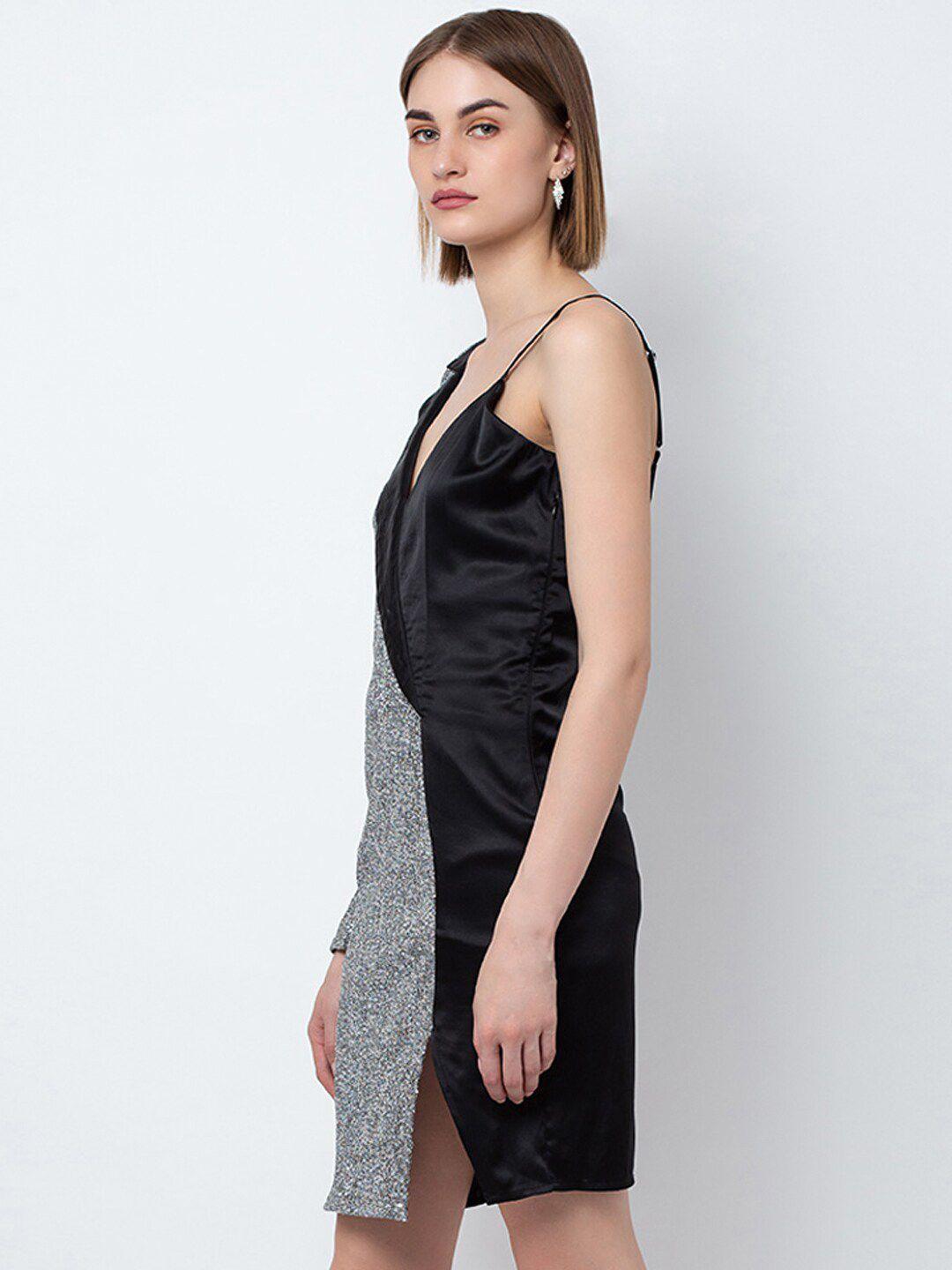 dodo-&-moa-women-black-&-grey-embellished-sheath-dress