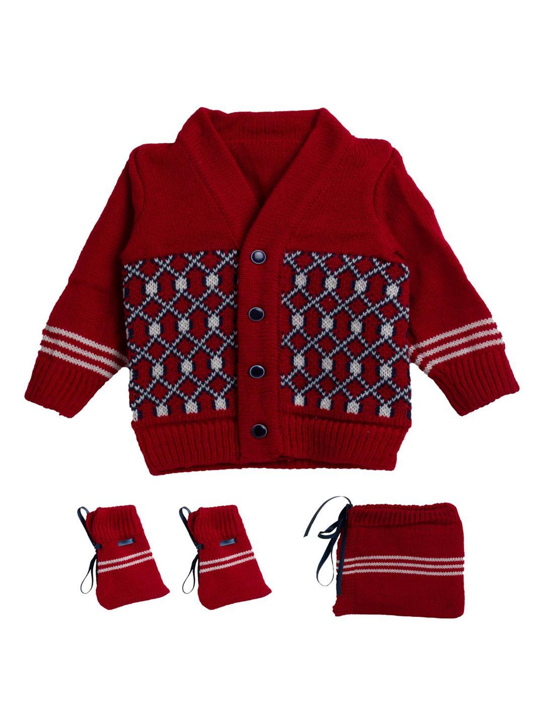 little-angels-unisex-kids-red-self-design-sweater-with-socks