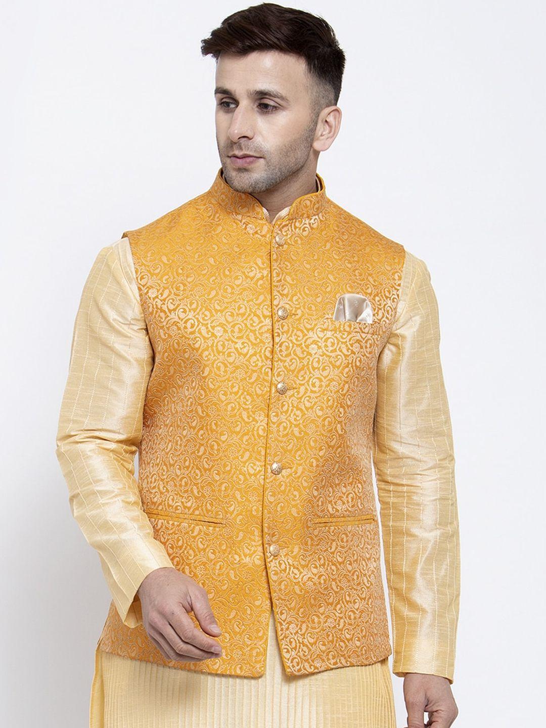 badoliya-&-sons-men-mustard-yellow-woven-design-nehru-jacket