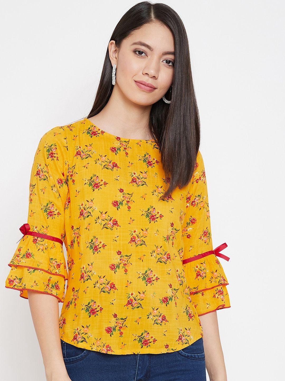 winered-women-yellow-printed-top