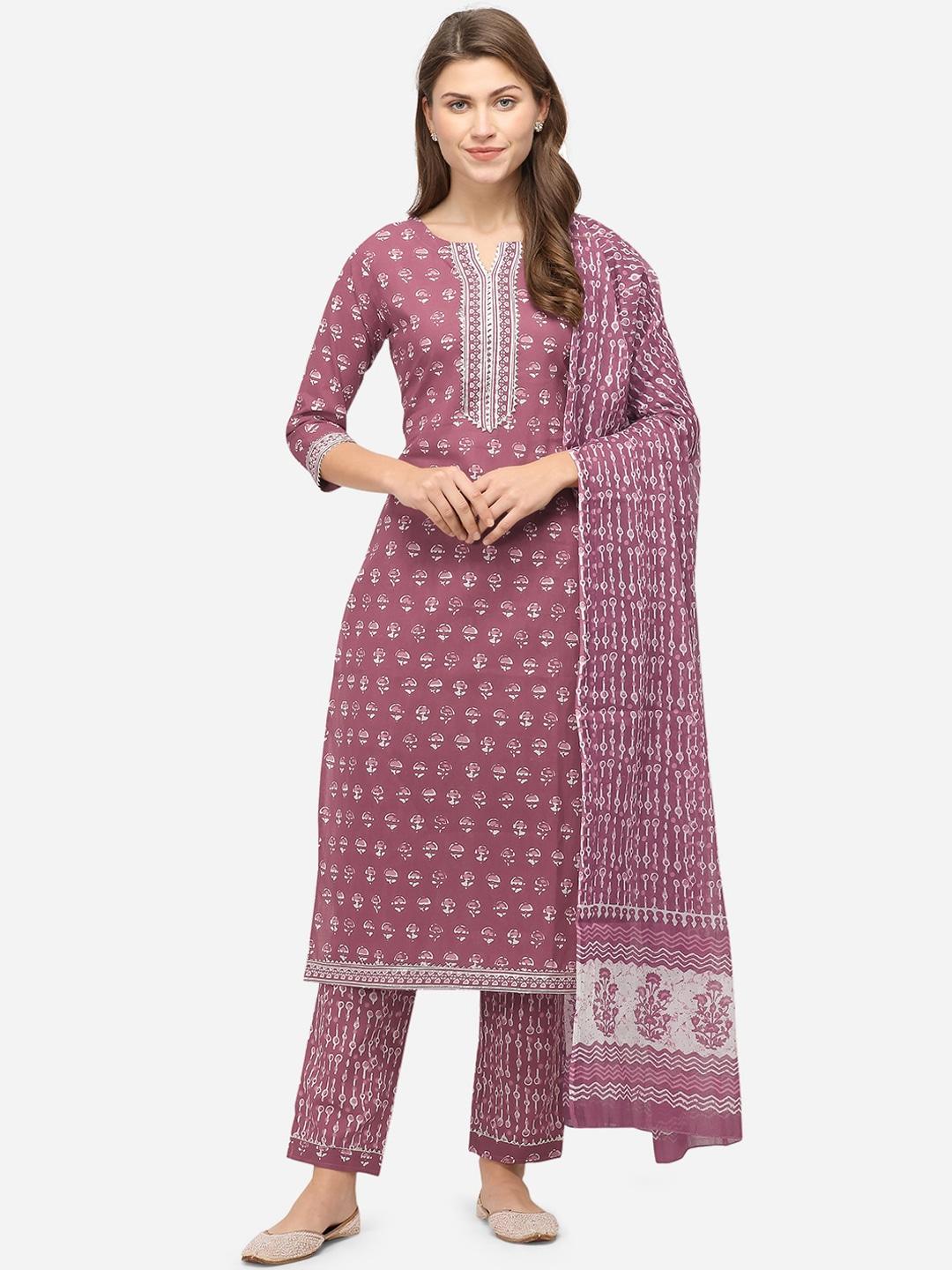 mirchi-fashion-women-pink-&-off-white-printed-kurta-with-trousers-&-dupatta
