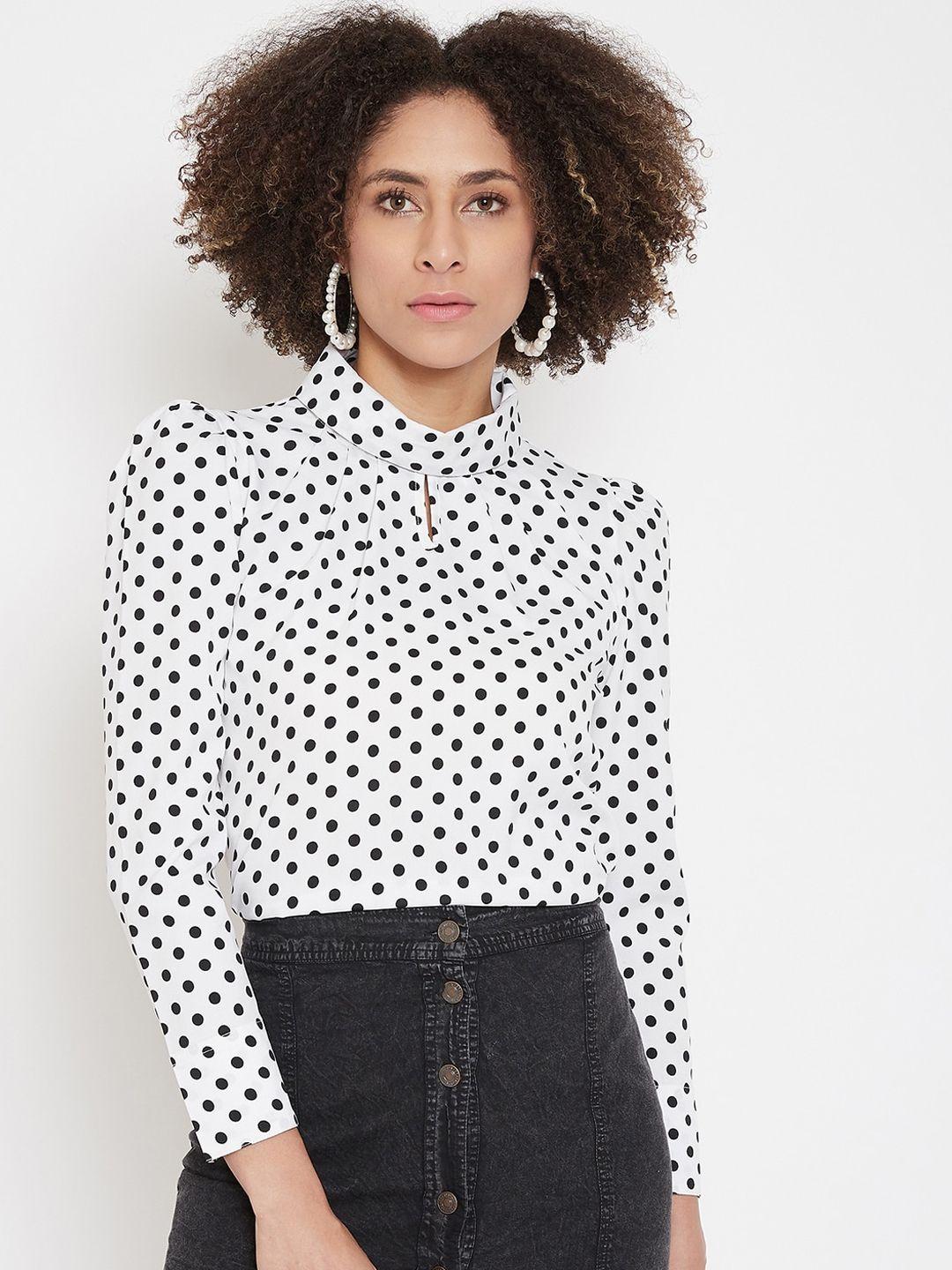 la-zoire-women-white-&-black-polka-dots-printed-top