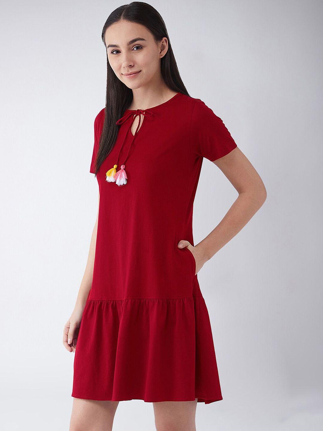 miss-chase-women-maroon-solid-joy-to-the-world-gathered-night-dress