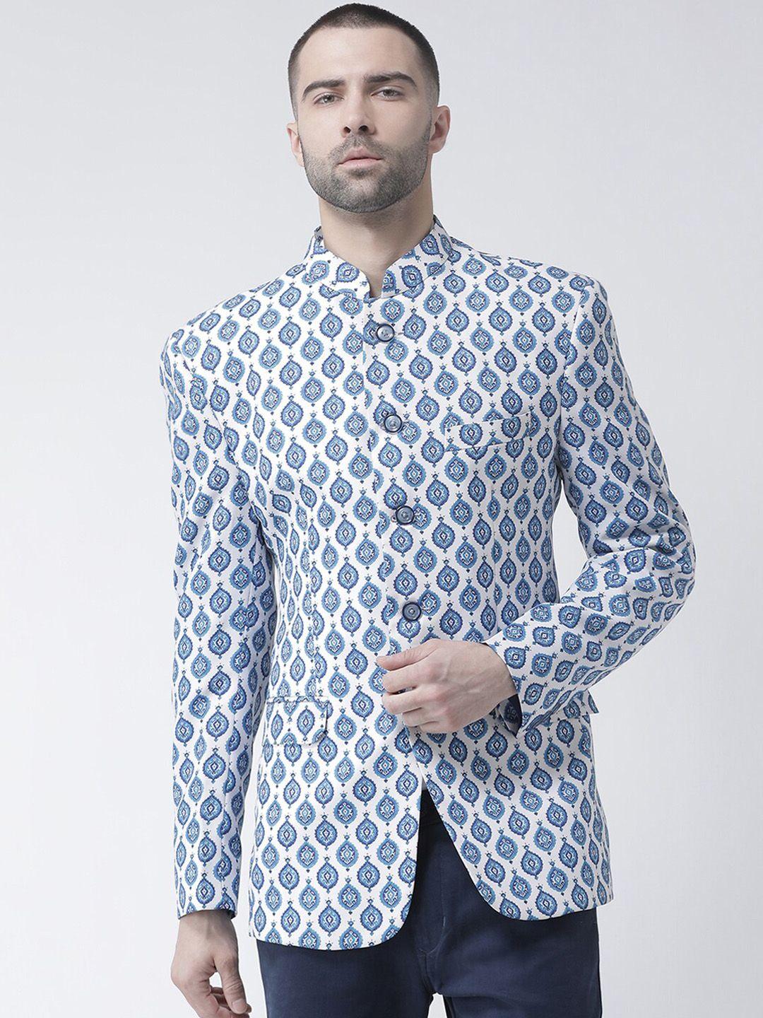 hangup-men-blue-&-white-printed-single-breasted-ethnic-blazer