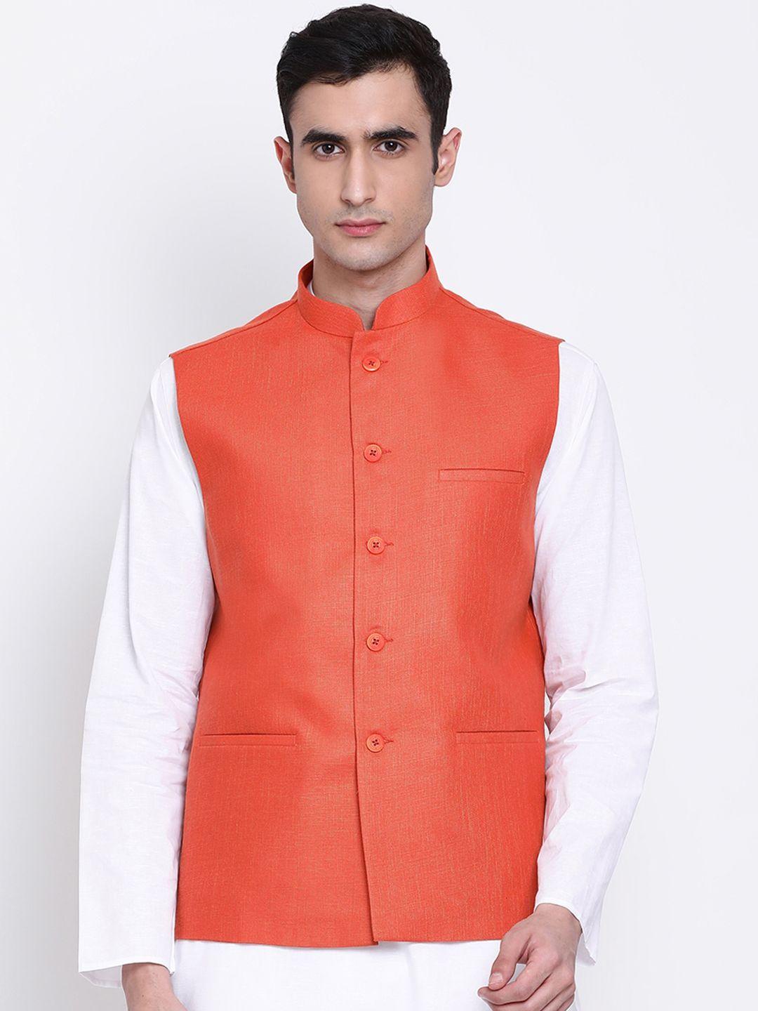 namaskar-men-orange-solid-nehru-jacket