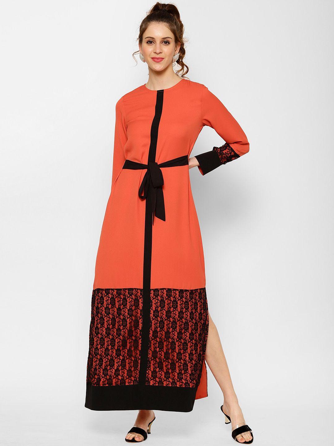 kassually-women-rust-and-black-solid-maxi-dress