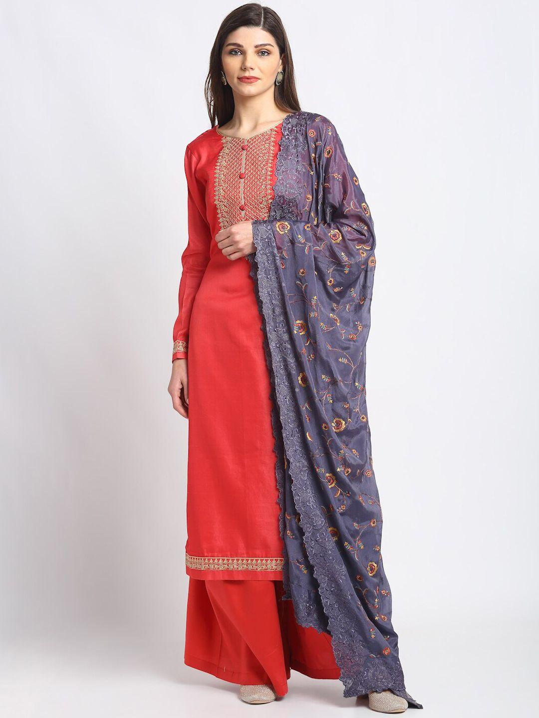 stylee-lifestyle-coral-&-blue-tussar-silk-unstitched-dress-material