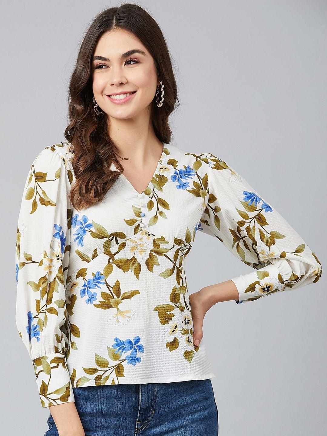marie-claire-off-white-&-blue-floral-printed-crepe-top