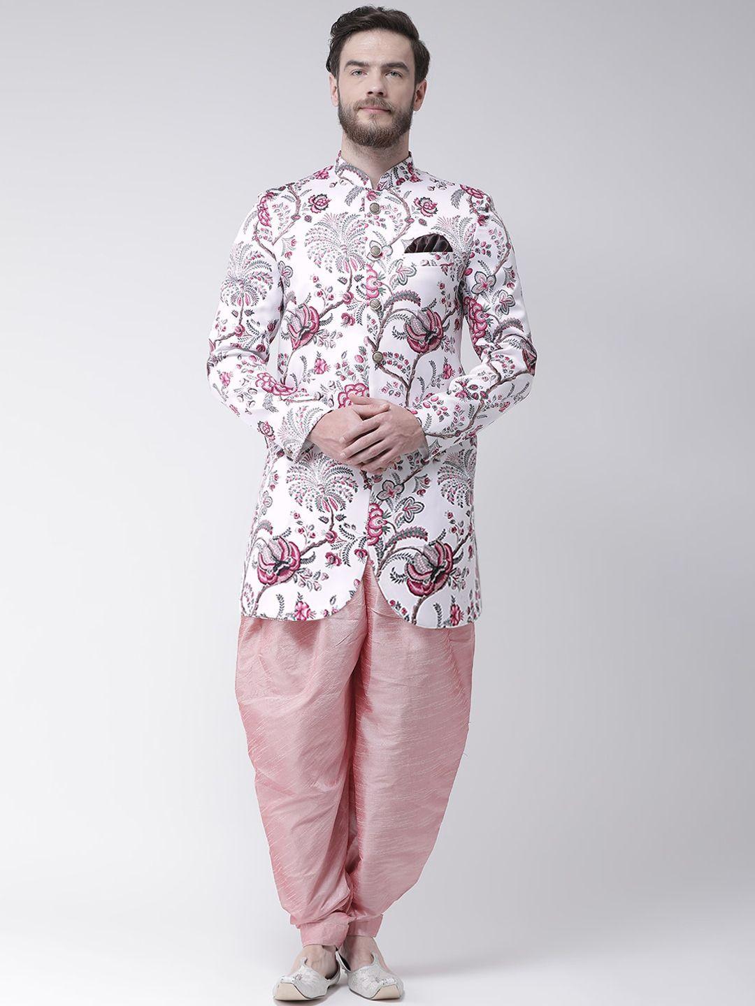 hangup-men-pink-&-grey-floral-printed-sherwani-set
