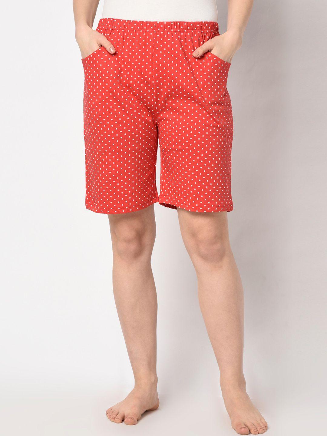 espresso-women-red-polka-dot-printed-lounge-shorts
