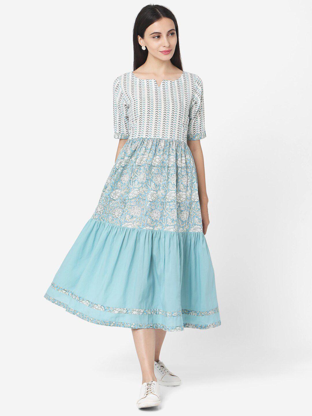 saanjh-women-white-printed-fit-and-flare-dress