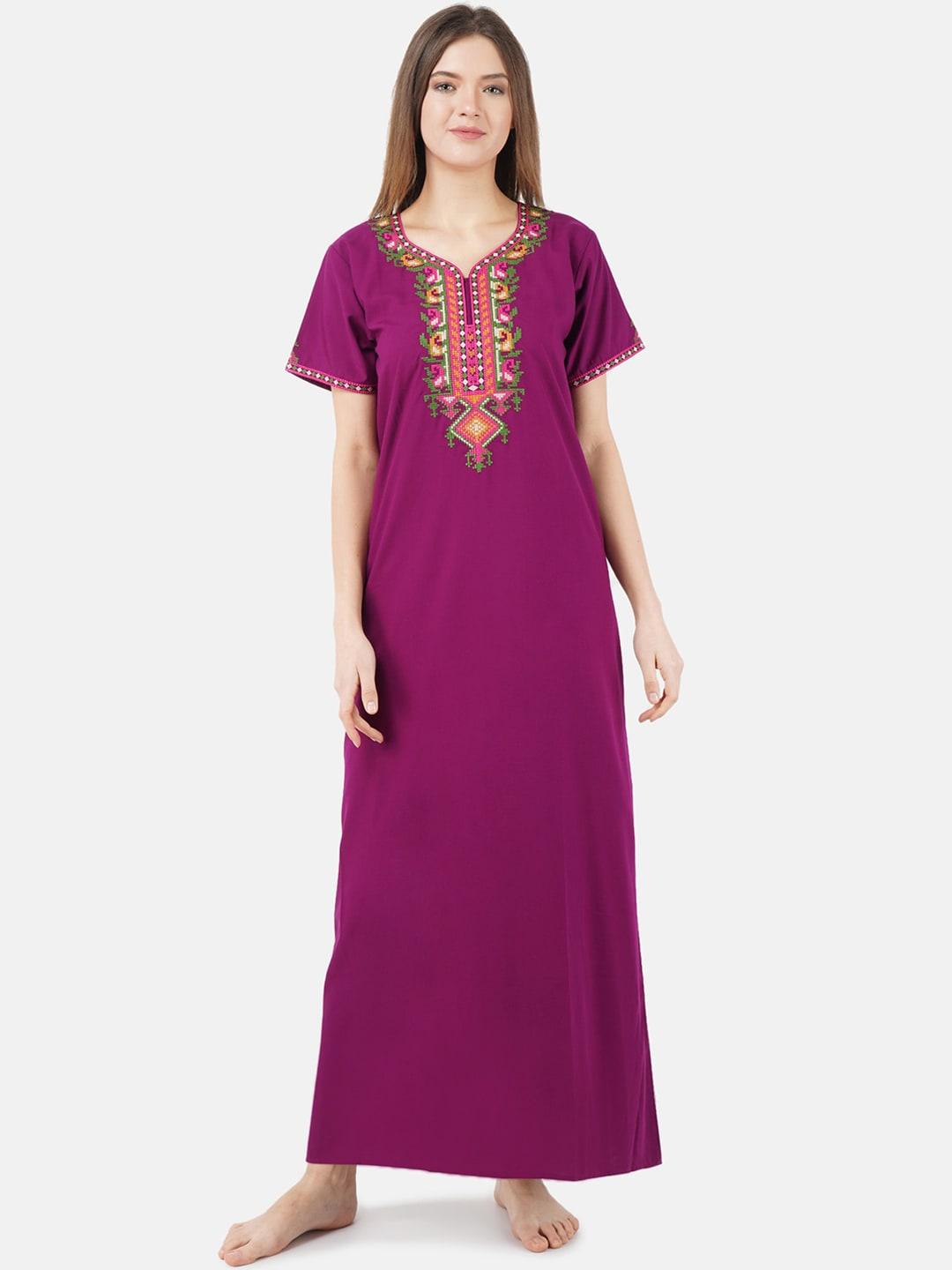 koi-sleepwear-purple-&-pink-embroidered-lissybissy-cotton-maxi-nightdress