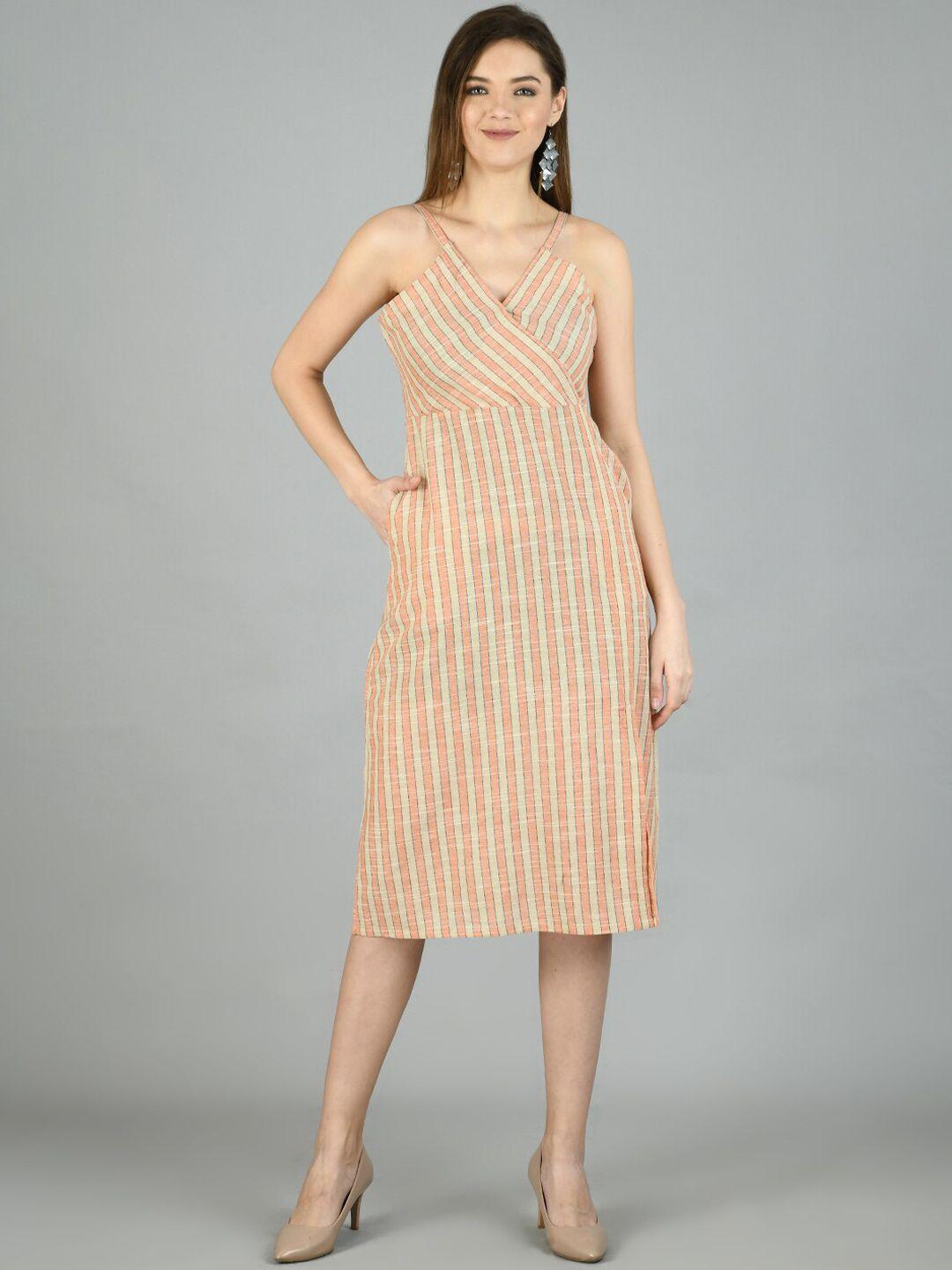 myshka-women-beige-striped-wrap-dress