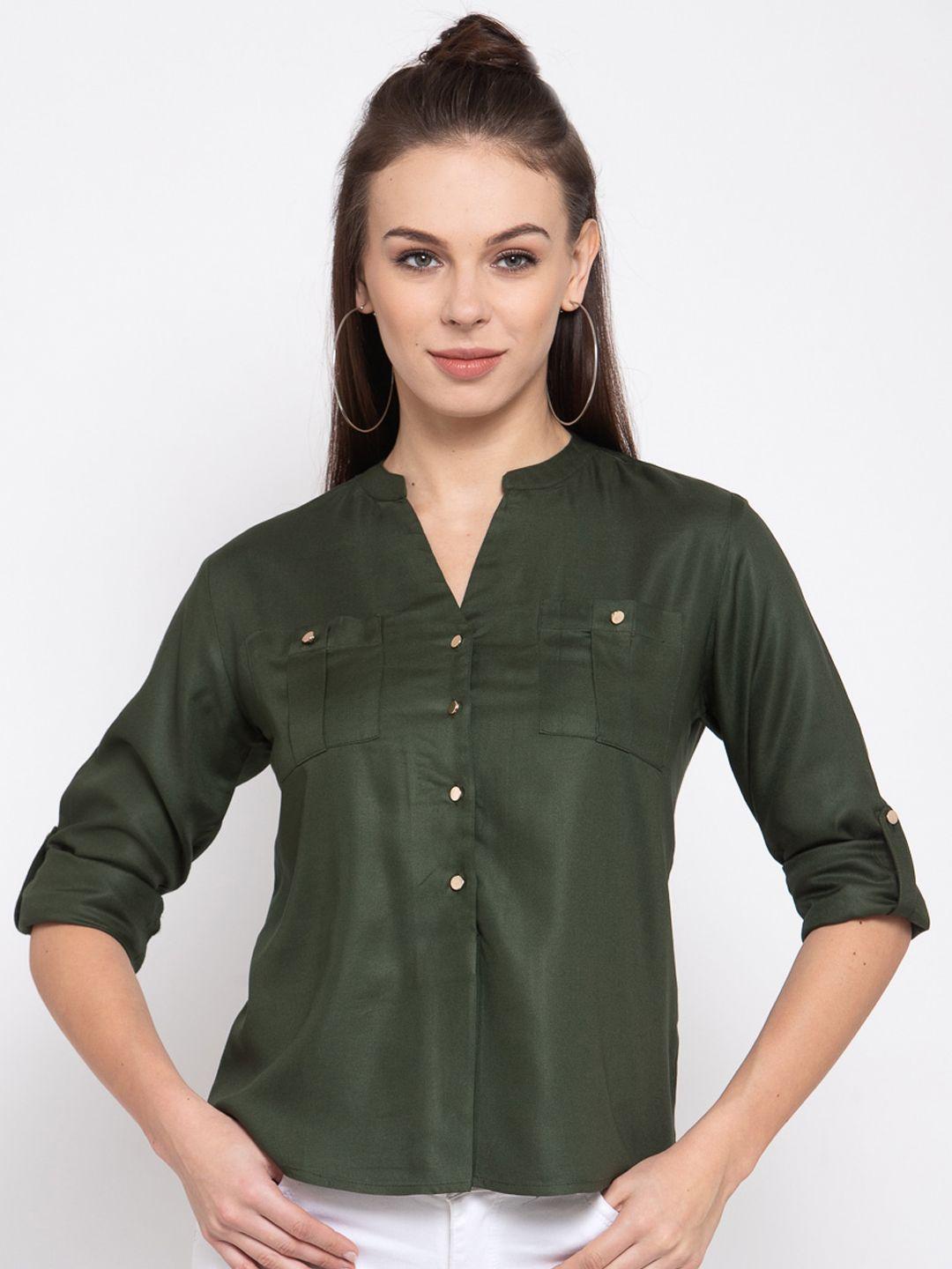 style-quotient-women-olive-green-boxy-solid-casual-shirt