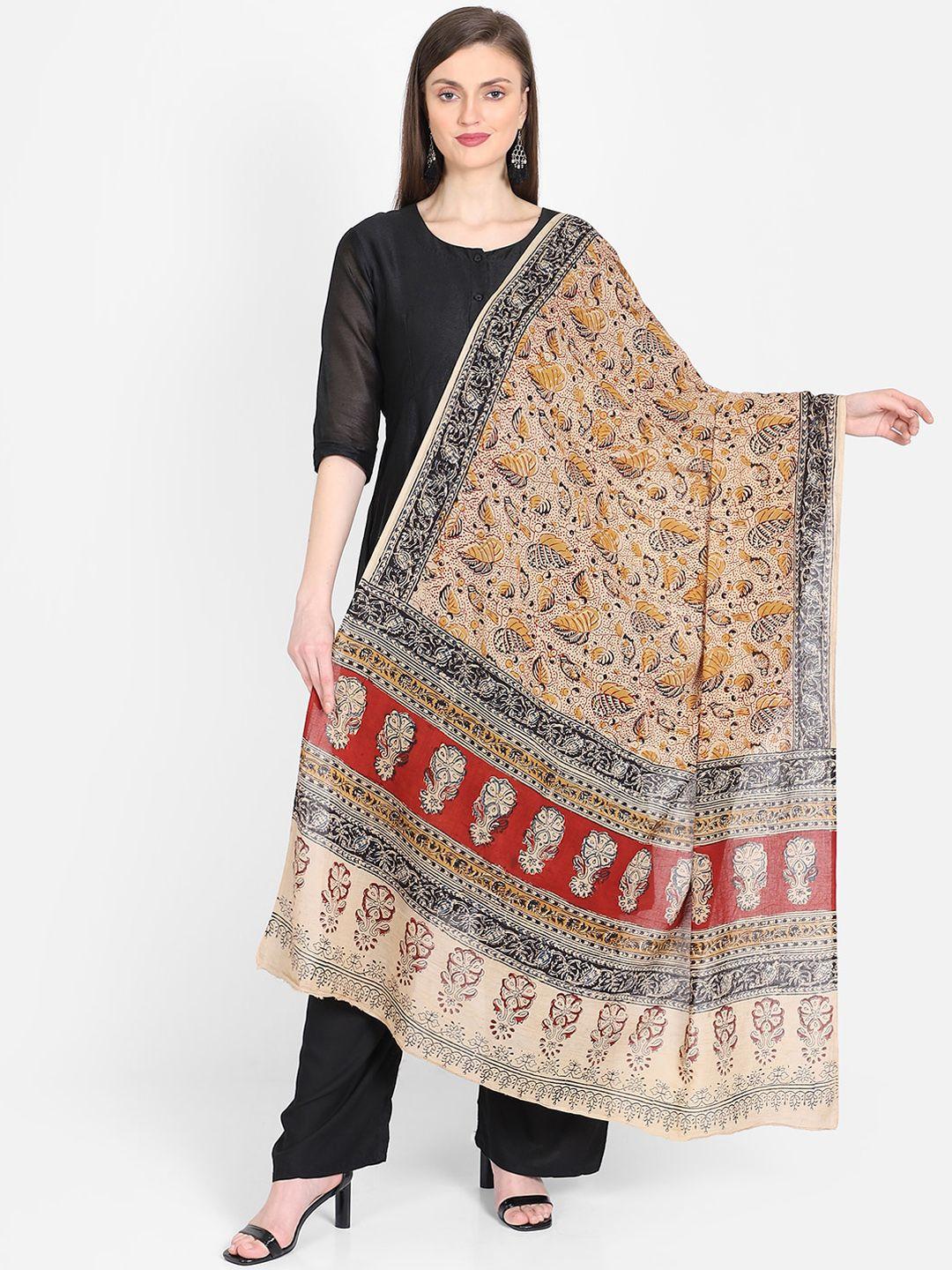 the-weave-traveller-brown-&-black-kalamkari-printed-cotton-sustainable-dupatta
