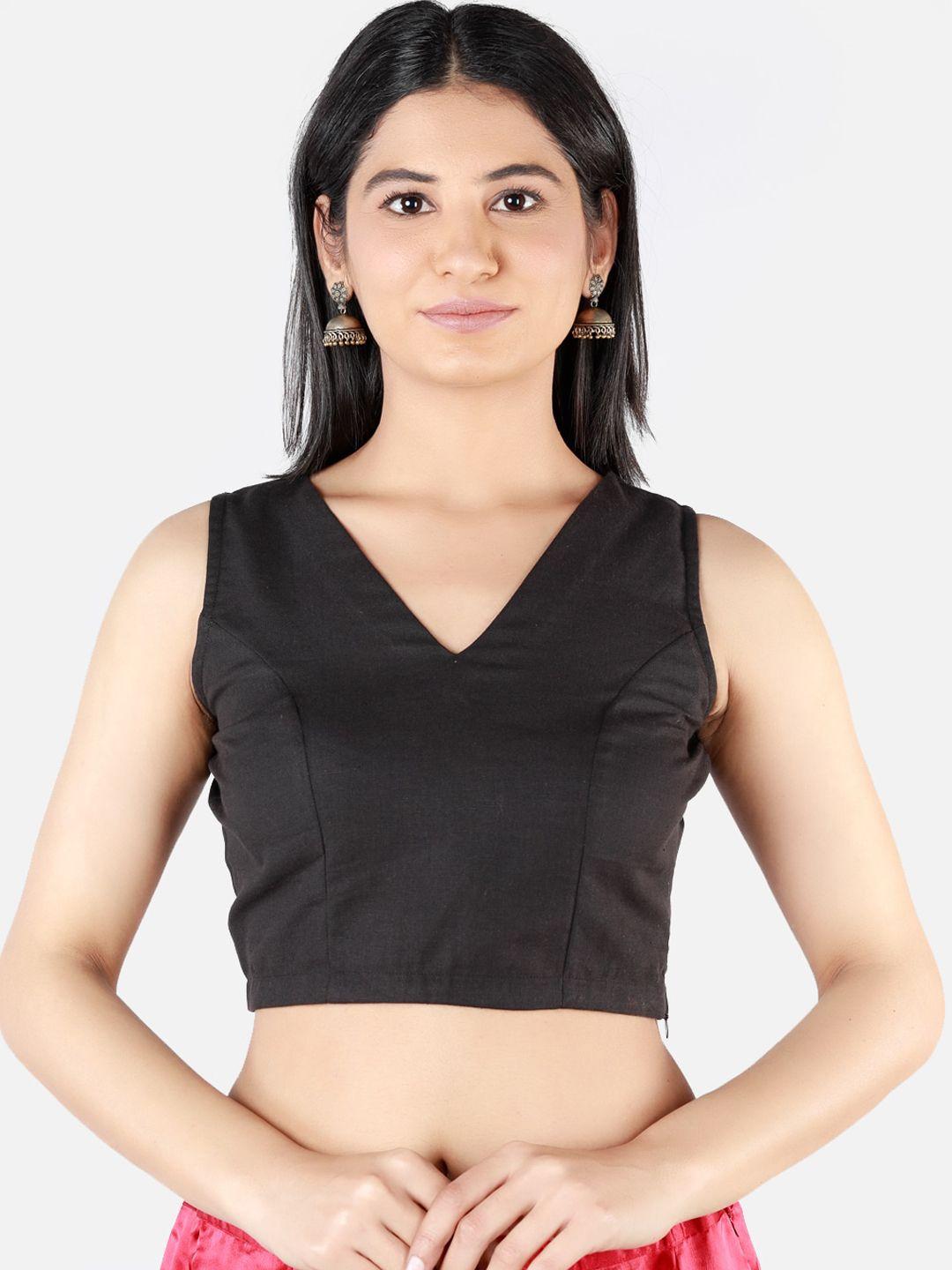 llajja-women-black-solid--sustainable-saree-blouse