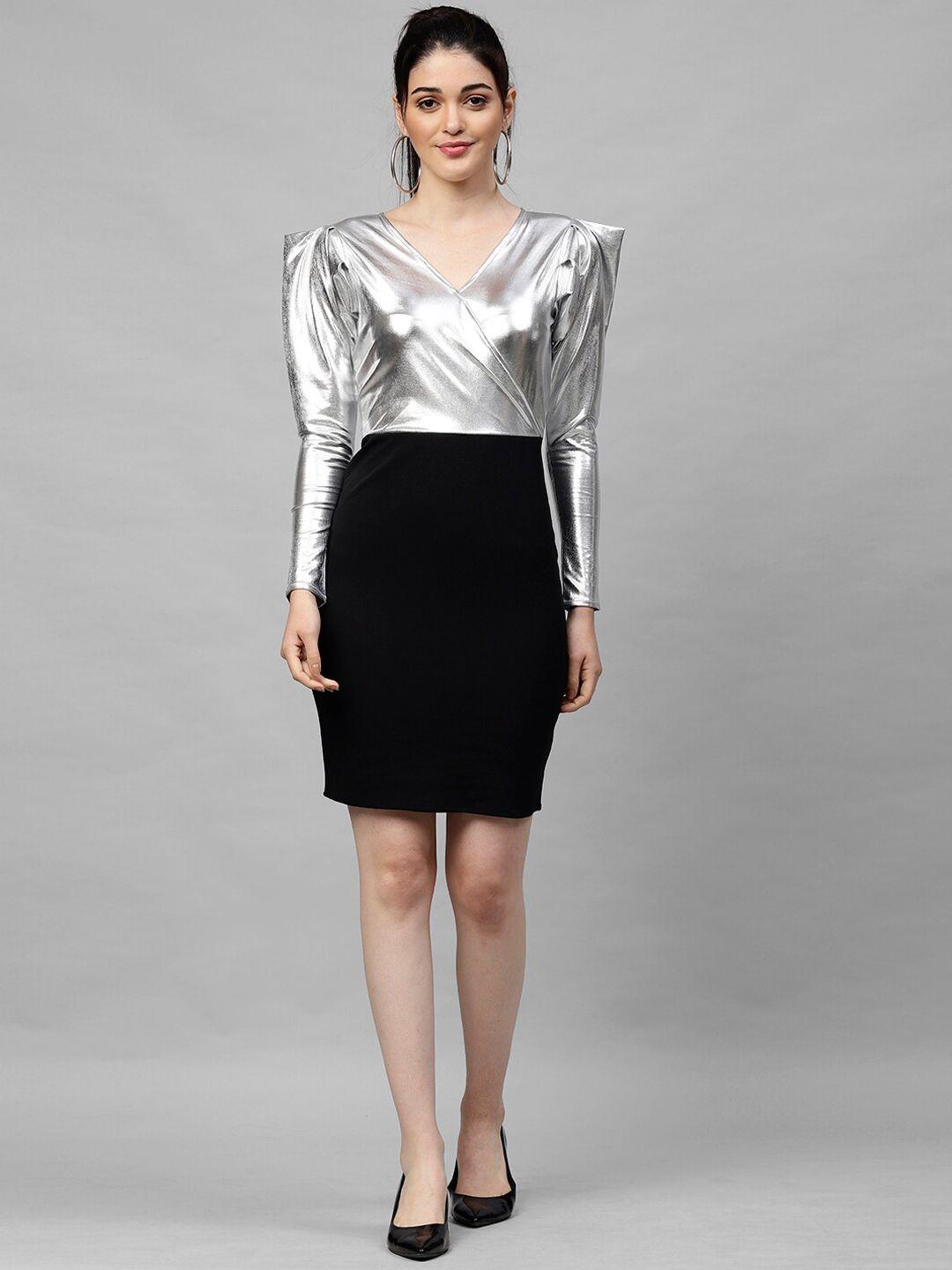 athena-women-silver-toned-&-black-colourblocked-sheath-dress