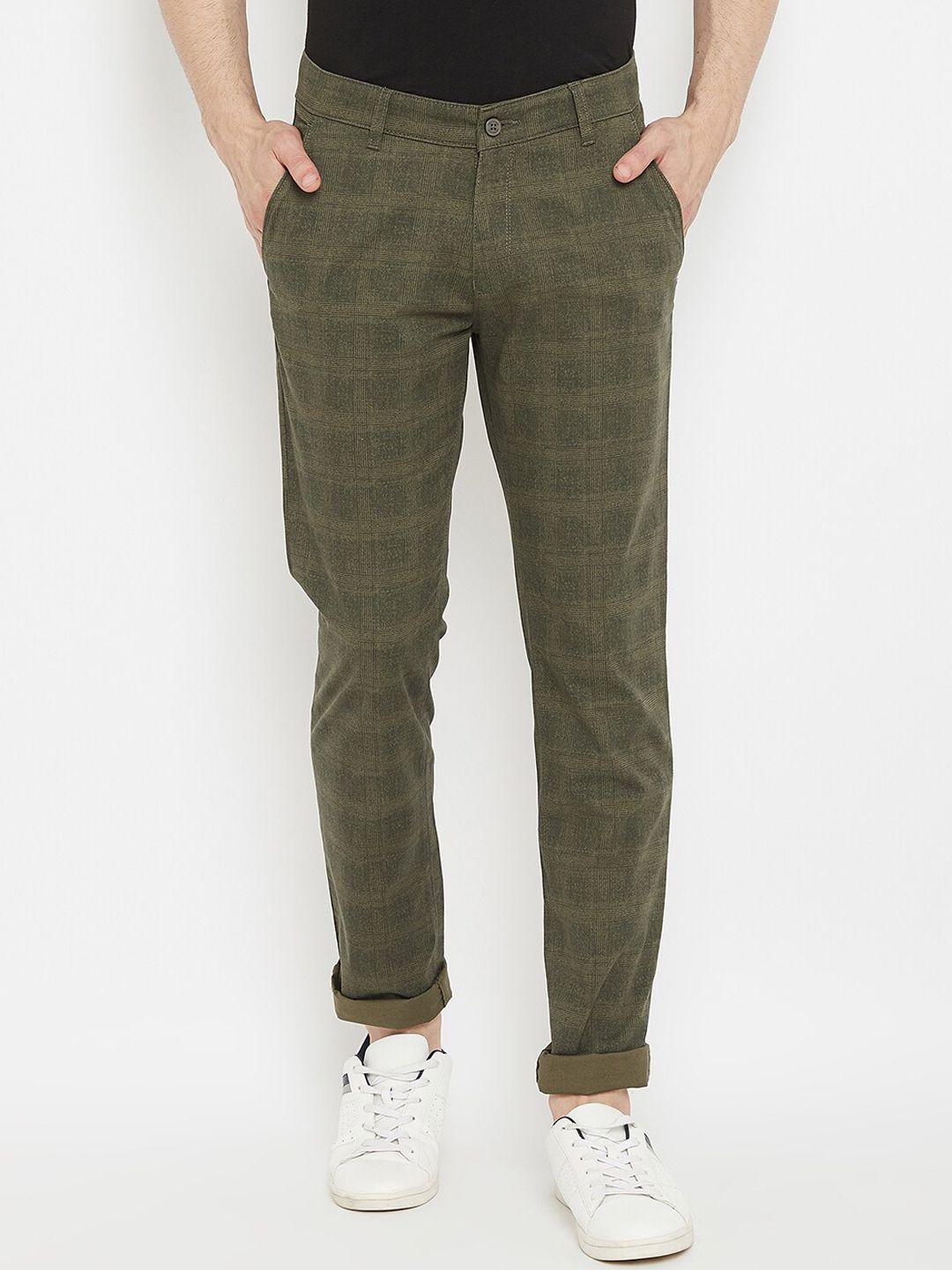 crimsoune-club-men-olive-green-slim-fit-checked-regular-trousers