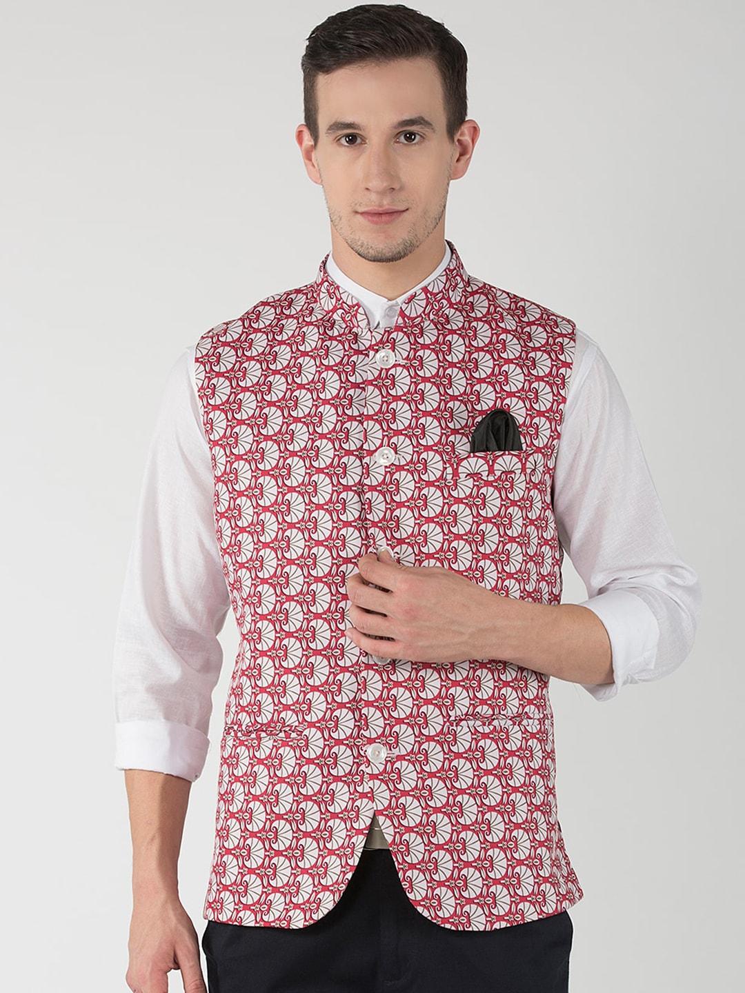 hangup-men-red-&-white-printed-nehru-jacket